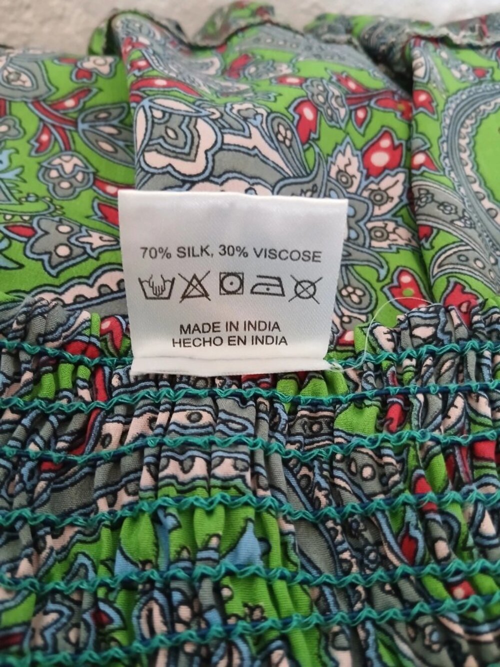 Long dress. Silk. Paisley print. Spaghetti straps. L - Picture 6 of 6